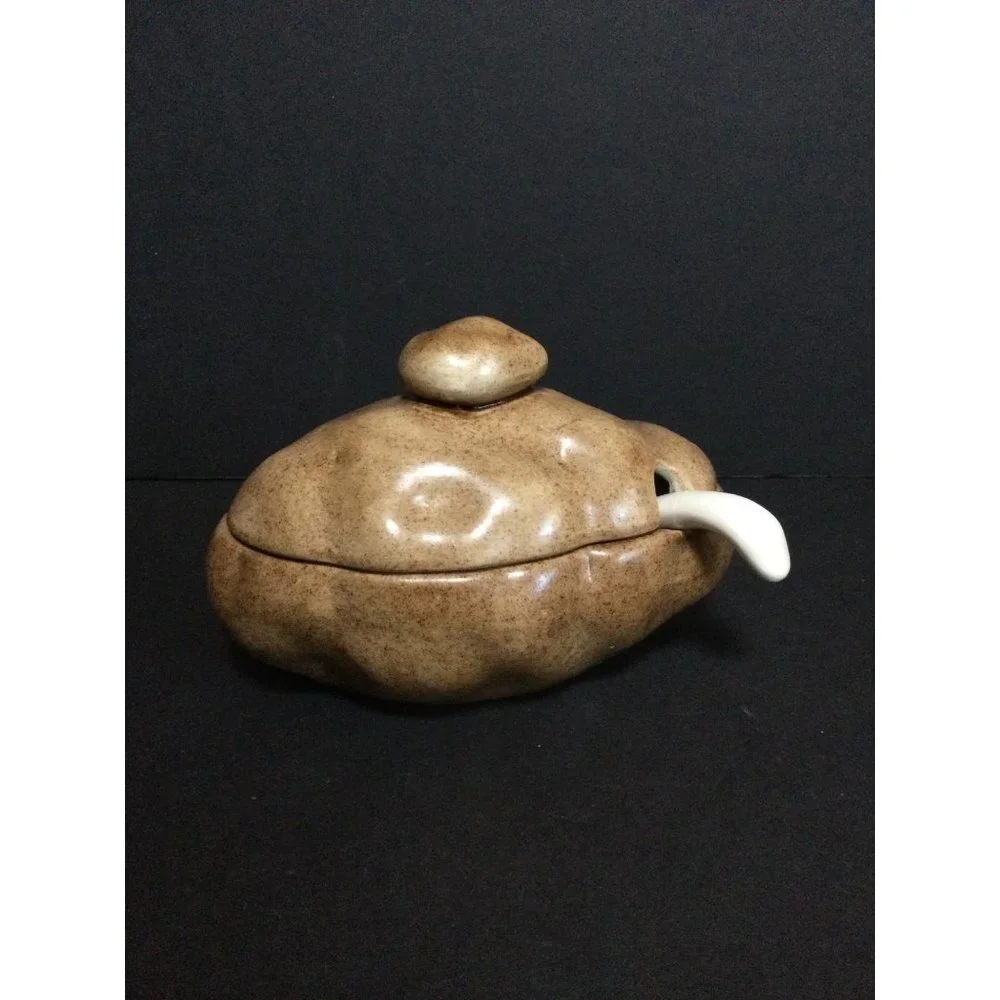Vintage Atlantic Mold Ceramic Baked Potato Shaped Sour Cream Serving Dish Lid